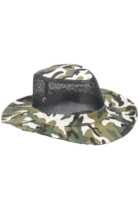 Fileli Outdoor Şapka - Balıkçı Şapka - Yeşil Kamuflaj - ART-7502