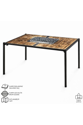 Katlanabilir Mangal Masa - Krom Izgaralı - 100cm*70cm*65cm
