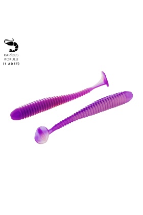 Silikon Kurt Yem - 4,2g 105mm - Turna/Levrek Silikonu - 1 Adet - Mor/Beyaz - Karides Kokulu