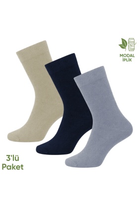 Modal İplik Erkek Soket Çorap - 3 Çift - Dikişsiz - Atlas - 18002 - Set 1