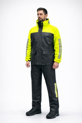 Alt Üst Takım Takım Yağmurluk - Motorcu Yağmurluk - Sarı/Siyah - %100 Su Geçirmez Esnek Kumaş