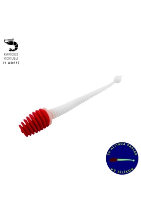 Silikon Kurt Yem - 2,1g 70mm - Fishack Wormix - 1 Adet - Kırmızı/Beyaz - Karides Kokulu