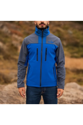 Su ve Rüzgar Geçirmez Softshell Mont - Lemigo - Mavi-Gri