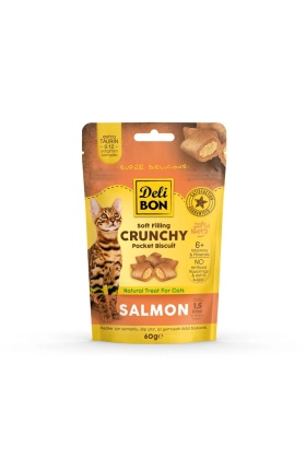 Delibon Crunchy Somonlu İçi Dolgulu Kedi Ödül Bisküvisi 60 Gr