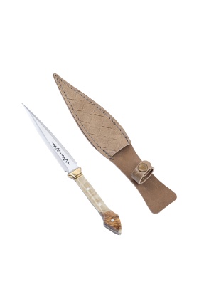 Çift Ağızlı Çerkez Kaması - Deri Kılıflı - Epoksi Sap - Mermer