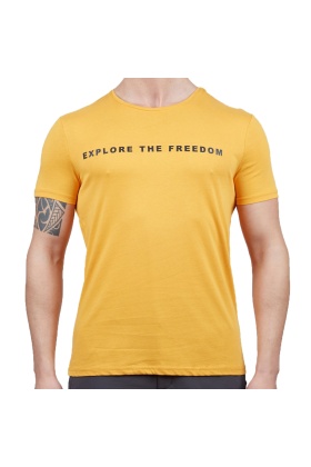 Erkek Tişört - Pamuklu Spor Tişört - Vassi - Hardal