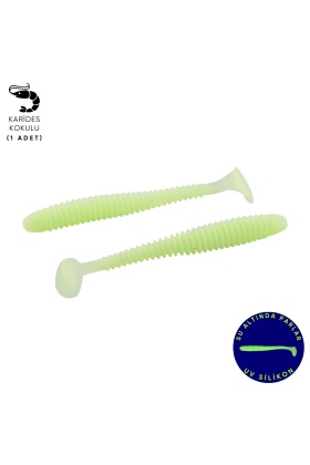 Silikon Kurt Yem - 4,2g 105mm - Turna/Levrek Silikonu - 1 Adet - Glow - Karides Kokulu