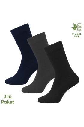 Modal İplik Erkek Soket Çorap - 3 Çift - Dikişsiz - Atlas - 18002 - Set 3