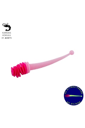 Silikon Kurt Yem - 2,1g 70mm - Fishack Wormix - 1 Adet - Pembe/Beyaz - Karides Kokulu