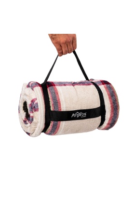 Peluş Polar Kamp Battaniyesi - Mavi Ekose - Acil Durum Battaniye - Argeus Camp