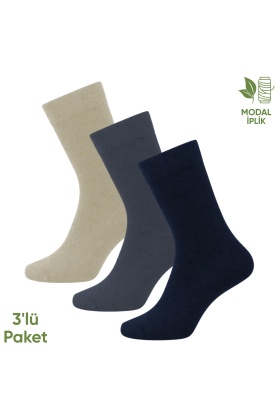 Modal İplik Erkek Soket Çorap - 3 Çift - Dikişsiz - Atlas - 18002 - Set 2
