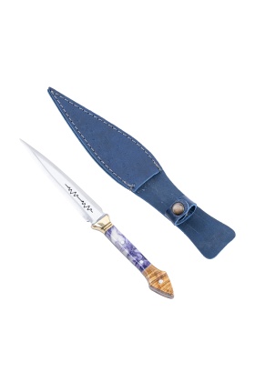 Çift Ağızlı Çerkez Kaması - Deri Kılıflı - Epoksi Sap - Mor