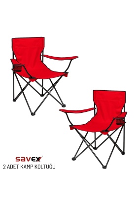 2 Adet Katlanır Kamp Sandalyesi - Piknik Plaj Sandalyesi - (DY.001) - Kırmızı - Taşıma Çantalı