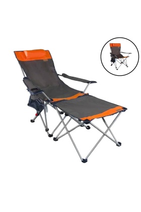 Katlanır Kamp Sandalyesi - Şezlong - Madfox Prowler - 3 Kademeli - Kahve/Turuncu - Taşıma Çantalı