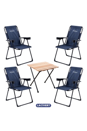 4 Adet Katlanır Kamp Sandalyesi ve Masa Seti - Rest - Lacivert - 130 KG Taşıma
