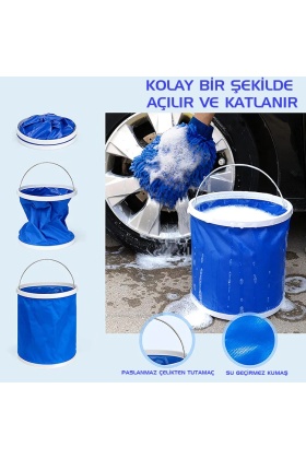 Protackle Katlanabilir Araç Yıkama Kovası 9 lt Mavi