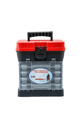 Tabureli Balıkçı Takım Çantası - 4 Çekmeceli - Kırmızı