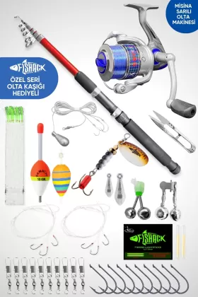 35 Parça Tam Takım Olta Seti - 300cm Kamış 30-60GR / 40lık Makine (Sarı) - Tüm Deniz ve Göller İçin