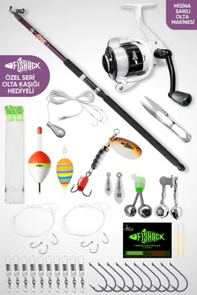 Deniz Ve Göl Surf Olta Takımı Seti 350cm Kamış 60/120gr / 60lık Makine (Mor) - 35 Parça