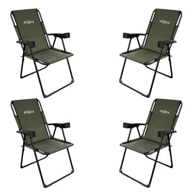 Argeus Rest 4lü Bardaklı Katlanabilir Sandalye Seti - Haki
