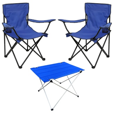 Savex 2li Bardaklı Katlanabilir Sandalye ve Masa Seti - Mavi (DY.001)