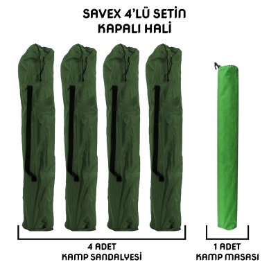 Savex 4lü Bardaklı Katlanabilir Sandalye ve Masa Seti - Haki (DY.001)