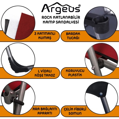 Argeus Rock 2li Bardaklı Katlanabilir Sandalye ve Masa Seti - Alev (A-08)
