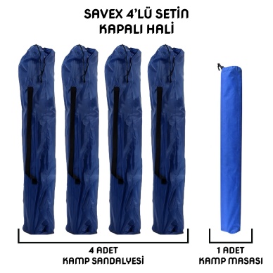 Savex 4lü Bardaklı Katlanabilir Sandalye ve Masa Seti - Lacivert (DY.001)