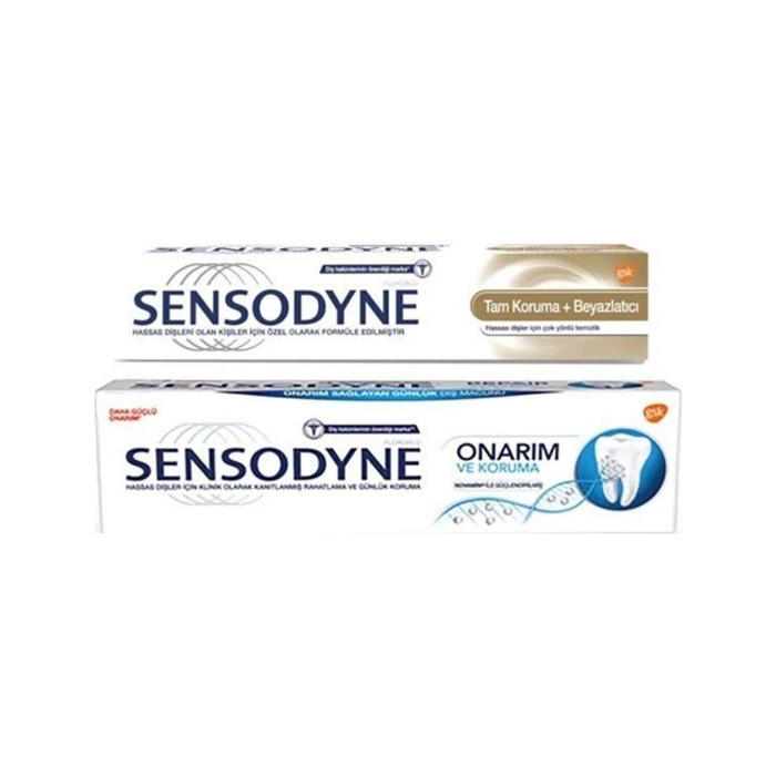 Sensodyne Tam Koruma + Beyazlatıcı Diş Macunu 50 ML + Onarım ve Koruma Diş Macunu 75 ML