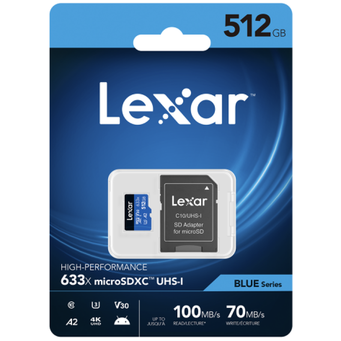 Lexar 512GB microSDXC  633X UHS-1 Class 10 A2 V30 U3 Hafıza Kartı