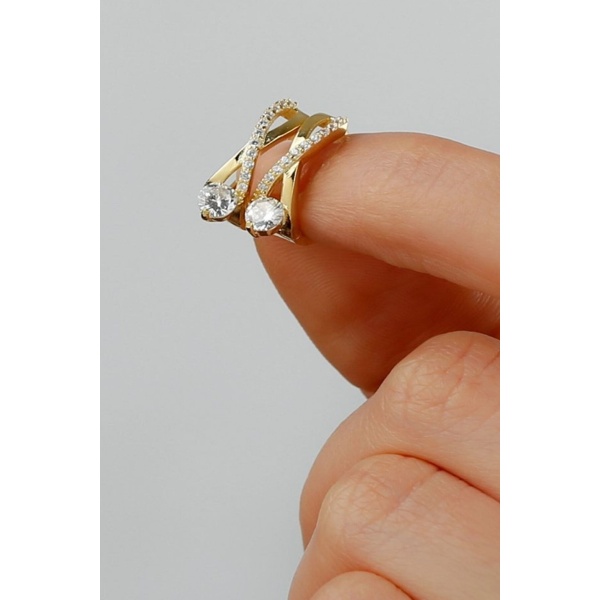 925 Ayar Gümüş Gold Tektaş Örgü Model Küpe