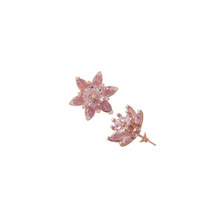 925 Ayar Gümüş Rose Kaplama Pembe Renkli Lotus Çiçeği Küpe
