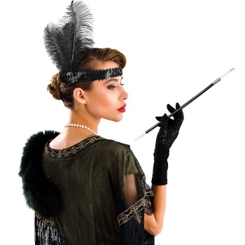 1920ler Gatsby Aksesuar Seti – Siyah Charleston Saç Bandı & Sigaralık
