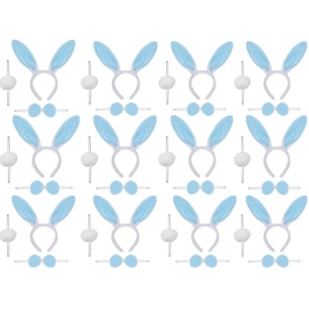 Mavi Tavşan Kostüm Seti – Taç Papyon Ponpon 12 li Paket