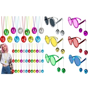 12 Parça Renkli Disko Toplu Retro Parti Seti – 6 Kolye + 6 Gözlük