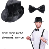 Siyah Payetli Şapka Ve Papyon Seti – Parıltılı Yetişkin Kostüm Seti