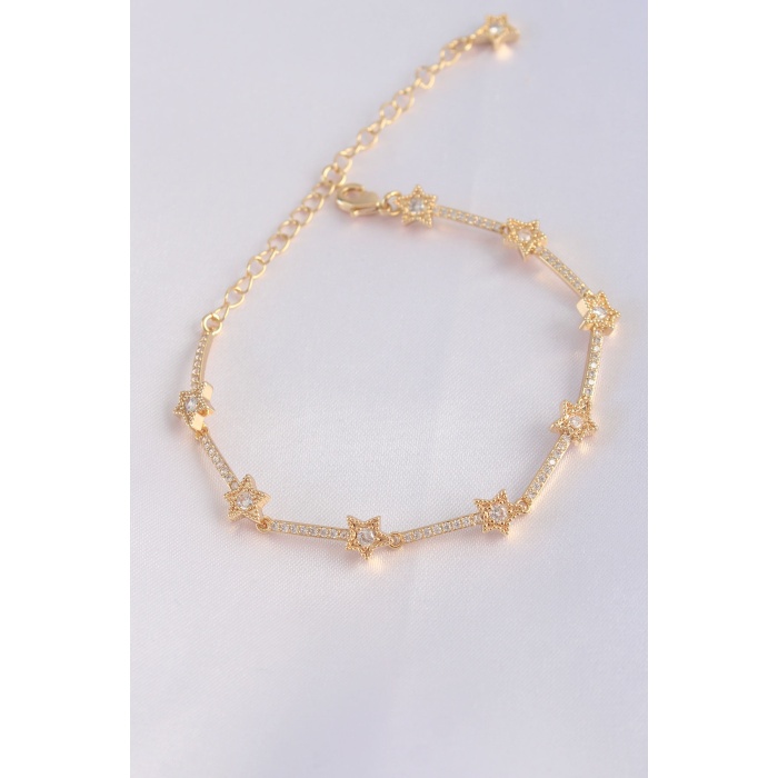Vip Seri Pirinç Zirkon Taşlı Gold Renk Halley Model Bileklik - TJ-BB6081