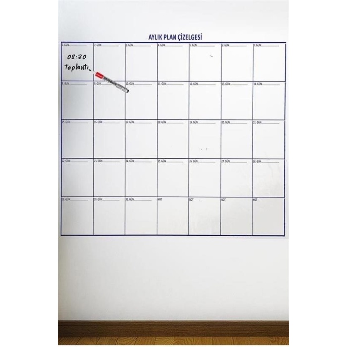 Aylık Planlayıcı Manyetik Duvar Stickerı Takvim Plan Çizelgesi - Ürün Boyutları: 110 cm x 100 cm