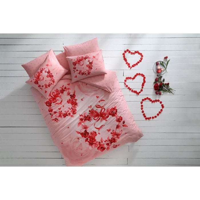 Taç Glow Parlayan Çift Kişilik Nevresim Takımı Roses Pembe