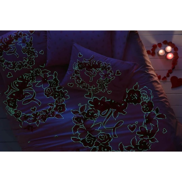 Taç Glow Parlayan Çift Kişilik Nevresim Takımı Roses Pembe