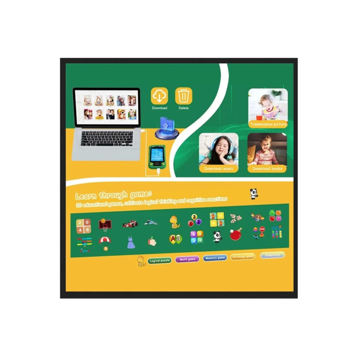 Çocuklar İçin Eğitici Telefon Dokunmatik Ekran Çift Kameralı Fenerli Müzik Çalar Oyun Video Pembe