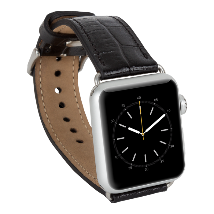 Apple Watch Uyumlu Deri Kordon 42-44-45mm Kroko Siyah