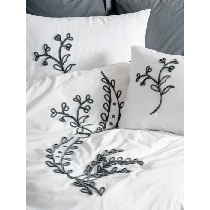 Cotton Box Brode Ranforce Çift Kişilik Nevresim Takımı İvy Gri
