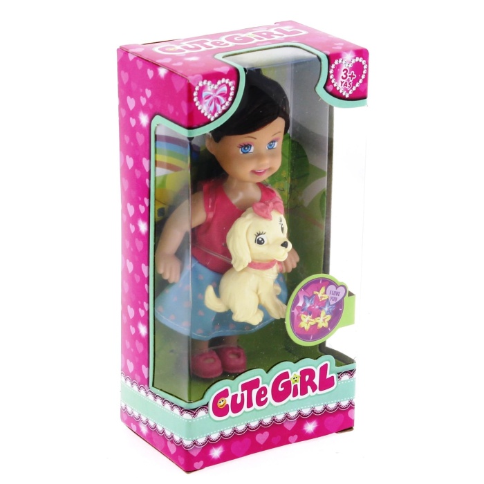 Cute Girl Sarı Köpekli ve Kumral Mini Bebek