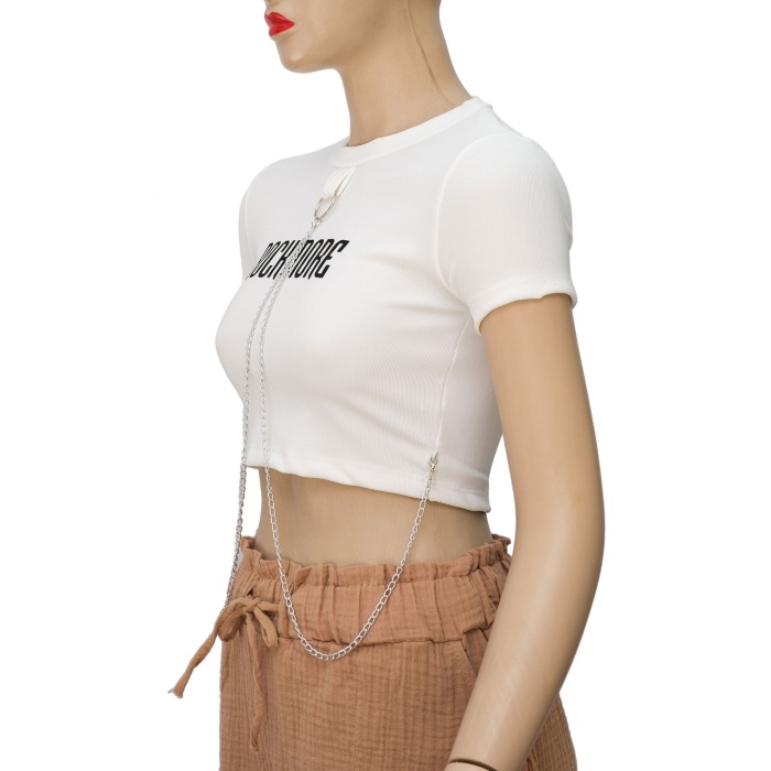 Zincir detaylı beyaz kadın crop