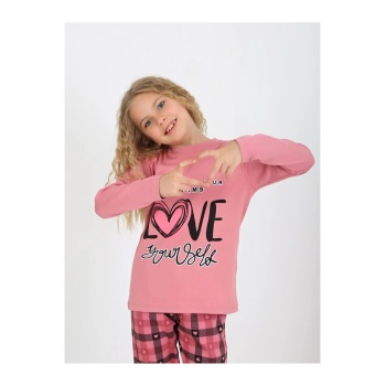 Kız Çocuk Uzun Kollu %100 Pamuklu Düğmeli Pijama Takımı 2/5 Yaş