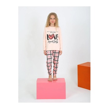 Kız Çocuk Uzun Kollu %100 Pamuklu Düğmeli Pijama Takımı 6/9 Yaş