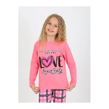 Kız Çocuk Uzun Kollu %100 Pamuklu Düğmeli Pijama Takımı 6/9 Yaş