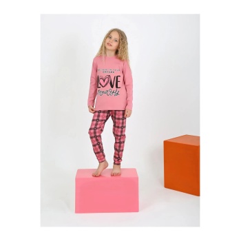 Kız Çocuk Uzun Kollu %100 Pamuklu Düğmeli Pijama Takımı 10/15 Yaş