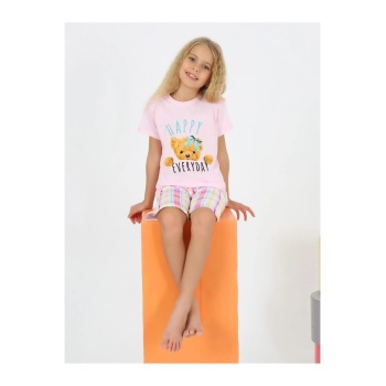 Kız Çocuk Kısa Kollu Kapri %100 Pamuklu  Pijama Takımı 10/15 yaş